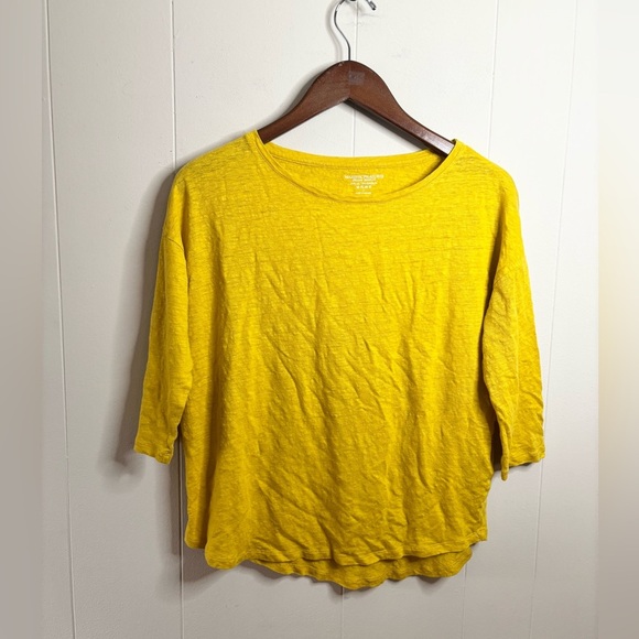 Majestic Filatures linen blend yellow 3/4 sleeve scoop neck top size (2) - Picture 1 of 4